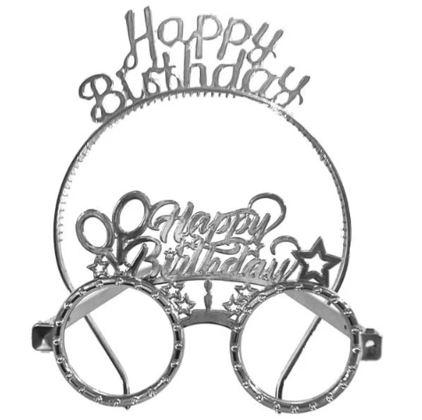 Mika Gümüş Happy Birthday Gözlük Taç Takımı